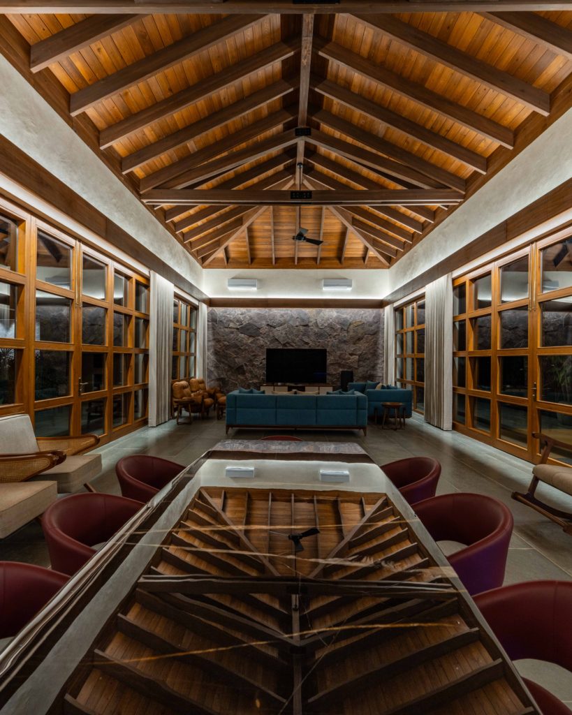 Living room with premium wooden windows